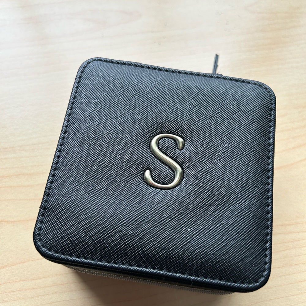Small black travel jewelry organizer with gold S, new with tags